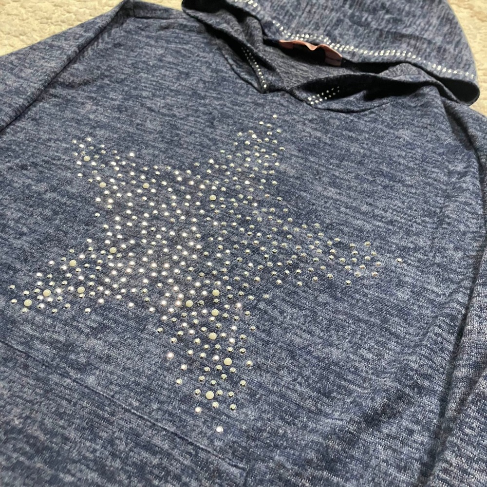 Y2K Glam Star Hoodie Blue Raver 2000s Embellished Size Large - Picture 3 of 7